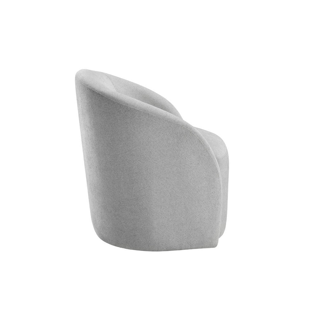 Benjara Saho Swivel Accent Chair, Barrel Style, Foam Padded, Light Gray Boucle