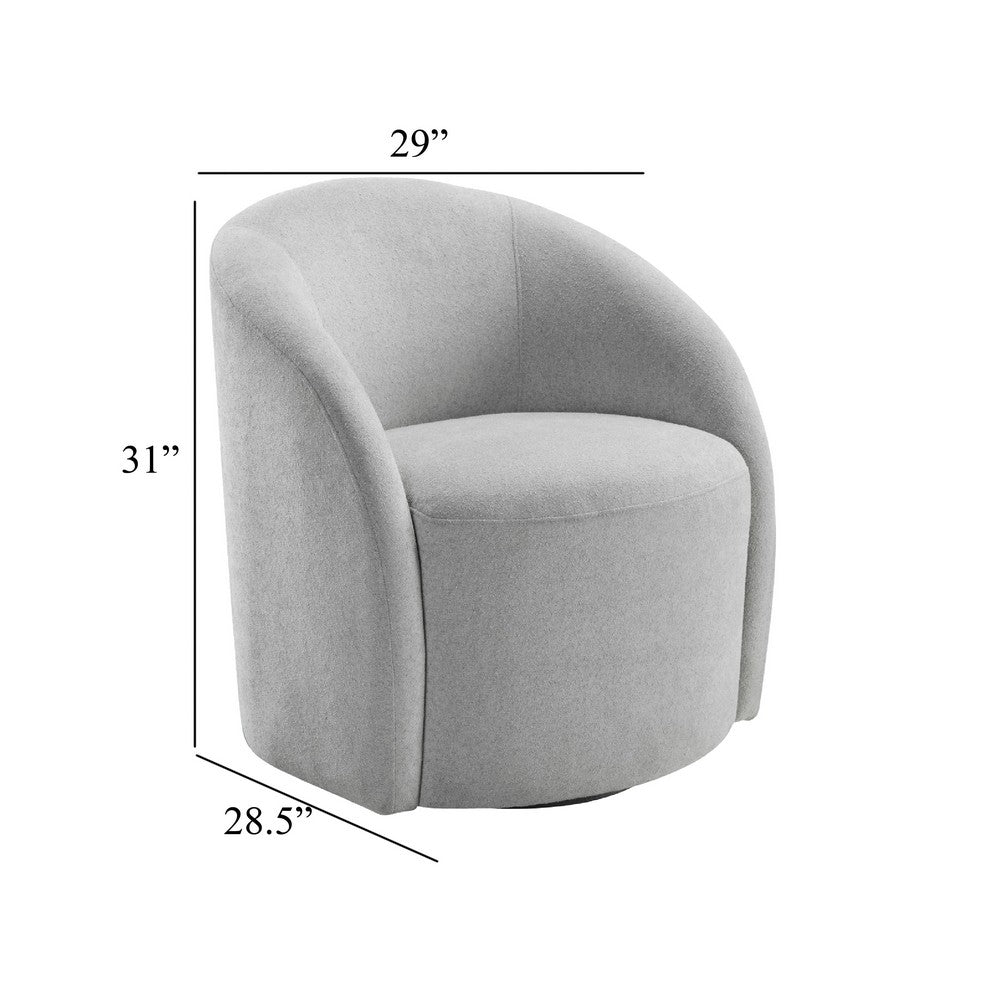 Benjara Saho Swivel Accent Chair, Barrel Style, Foam Padded, Light Gray Boucle