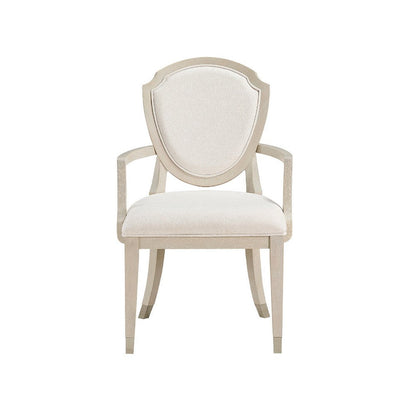 Benjara Olto Set of 2 Dining Armchairs, Ivory Chenille, Light Oak Brown Wood, Dipped Legs