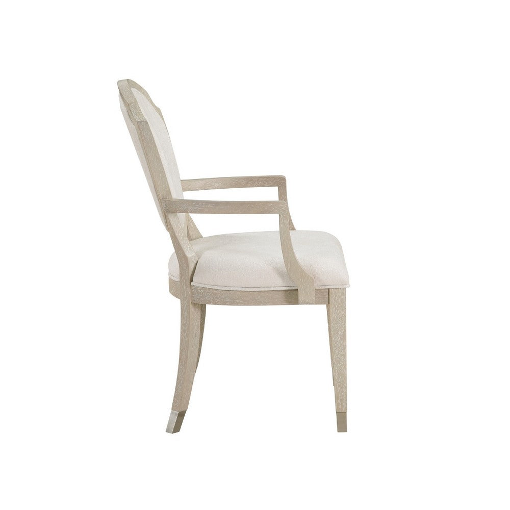 Benjara Olto Set of 2 Dining Armchairs, Ivory Chenille, Light Oak Brown Wood, Dipped Legs