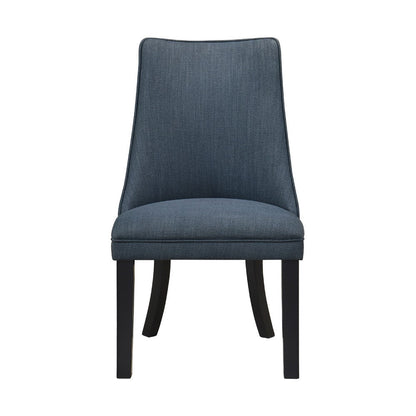 Benjara Keya Dining Side Chair Set of 2, Wingback, Blue Gray Polyester, Brown Wood