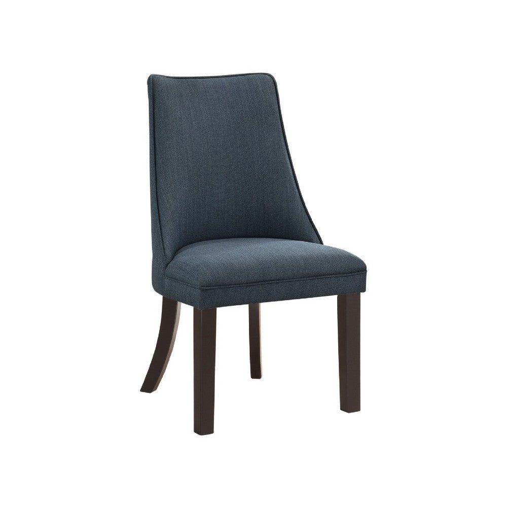 Benjara Keya Dining Side Chair Set of 2, Wingback, Blue Gray Polyester, Brown Wood