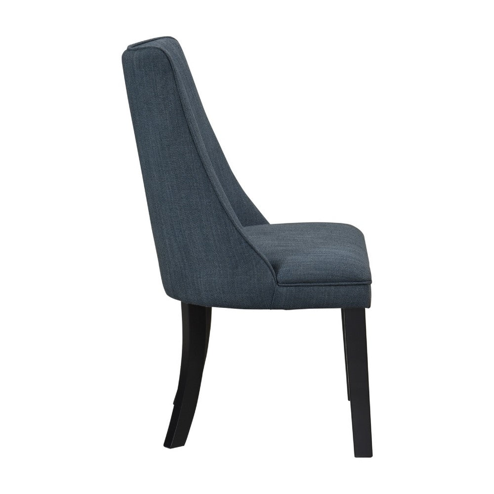 Benjara Keya Dining Side Chair Set of 2, Wingback, Blue Gray Polyester, Brown Wood