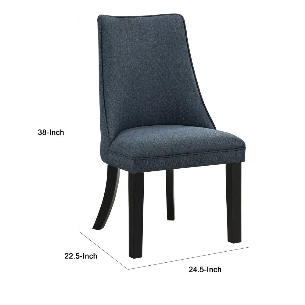 Benjara Keya Dining Side Chair Set of 2, Wingback, Blue Gray Polyester, Brown Wood
