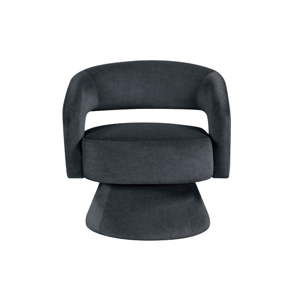 Benjara Lessa Swivel Accent Chair, Barrel Style, Foam Padded, Dark Gray Velvet