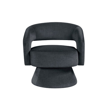 Benjara Lessa Swivel Accent Chair, Barrel Style, Foam Padded, Dark Gray Velvet