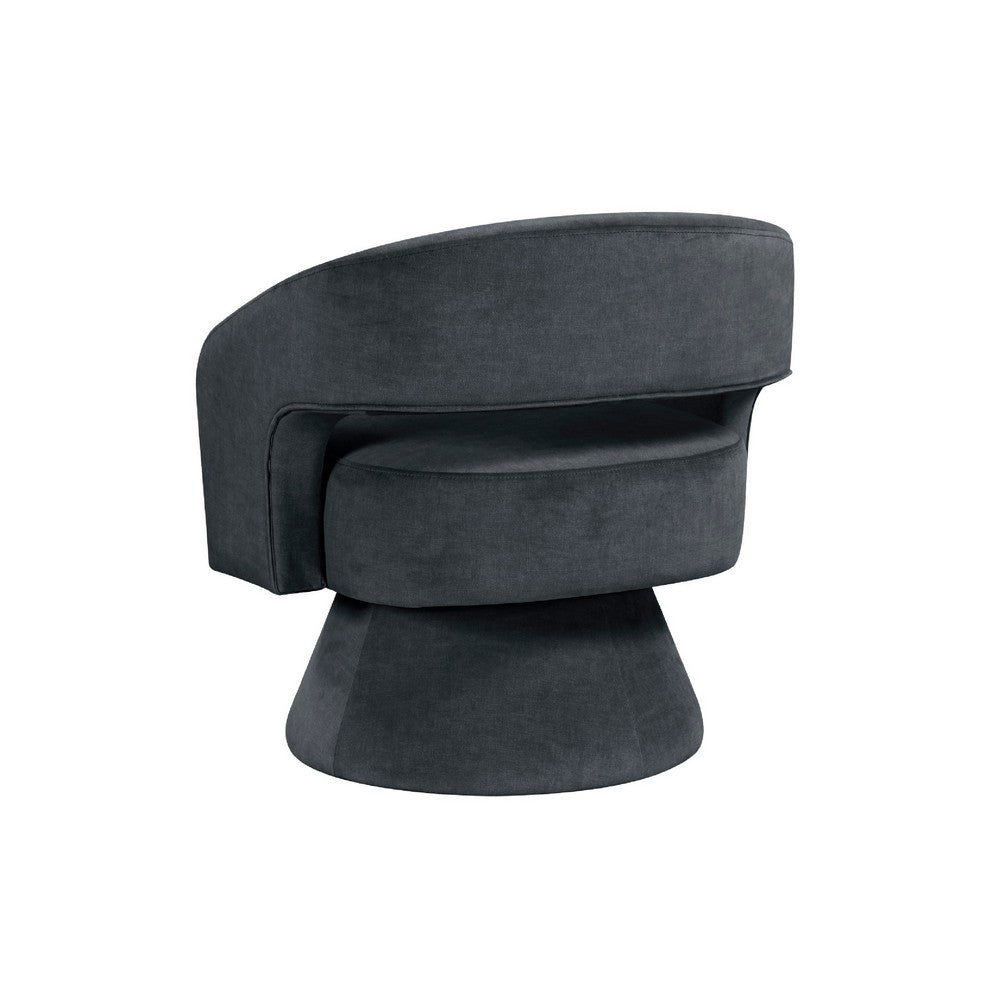Benjara Lessa Swivel Accent Chair, Barrel Style, Foam Padded, Dark Gray Velvet