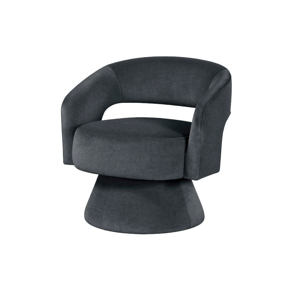 Benjara Lessa Swivel Accent Chair, Barrel Style, Foam Padded, Dark Gray Velvet