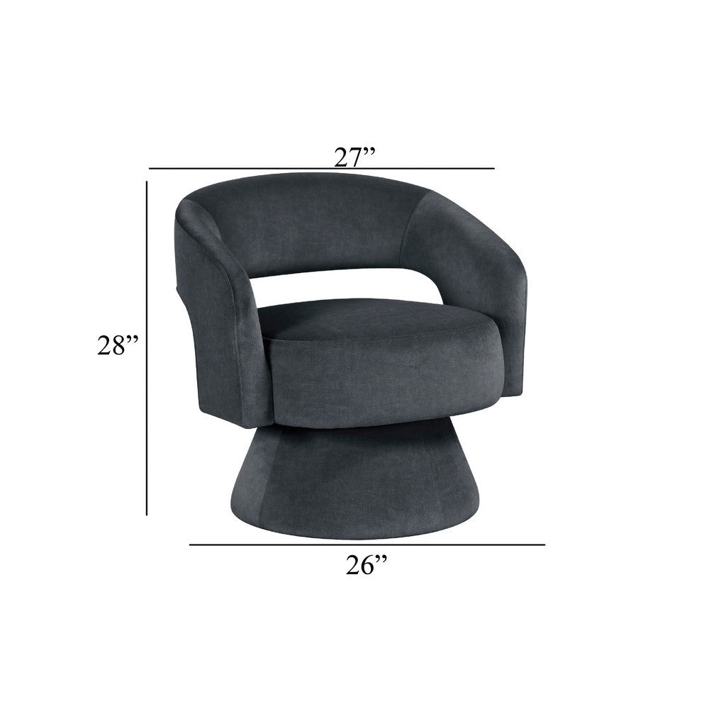 Benjara Lessa Swivel Accent Chair, Barrel Style, Foam Padded, Dark Gray Velvet