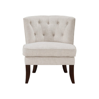 Benjara Rose Accent Chair, Button Tufted Wingback, Beige Polyester, Brown Legs