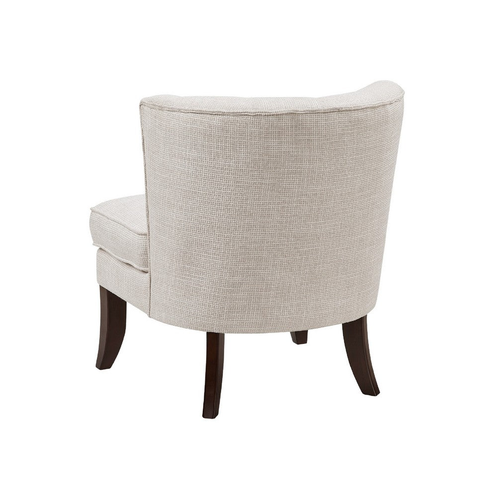 Benjara Rose Accent Chair, Button Tufted Wingback, Beige Polyester, Brown Legs