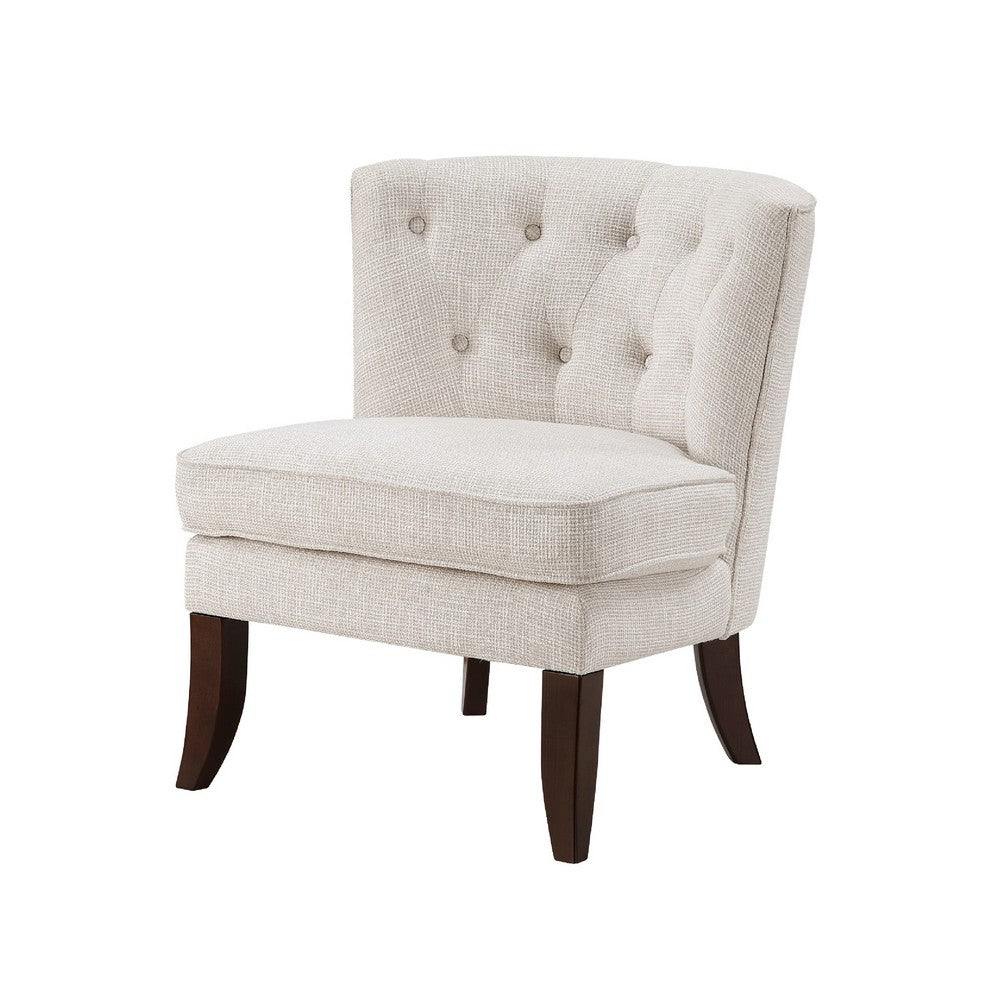 Benjara Rose Accent Chair, Button Tufted Wingback, Beige Polyester, Brown Legs
