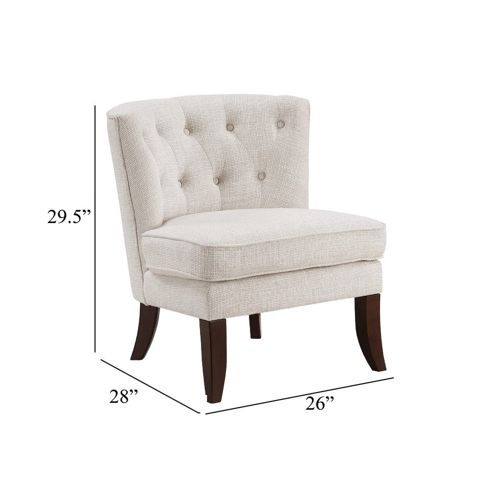 Benjara Rose Accent Chair, Button Tufted Wingback, Beige Polyester, Brown Legs
