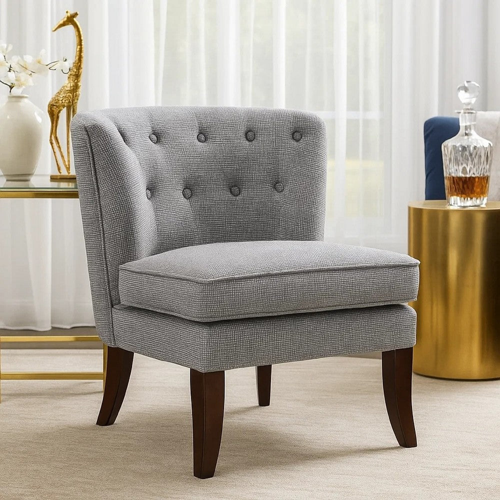 Benjara Rose Accent Chair, Button Tufted Wingback, Dark Gray Polyester, Brown