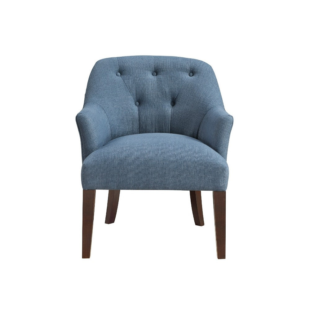 Benjara Beca Accent Armchair, Button Tufted Back, Sloped Arms, Blue Polyester