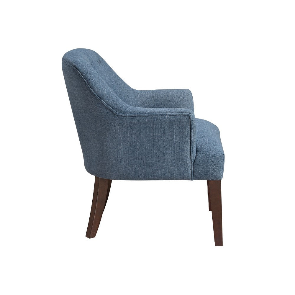 Benjara Beca Accent Armchair, Button Tufted Back, Sloped Arms, Blue Polyester