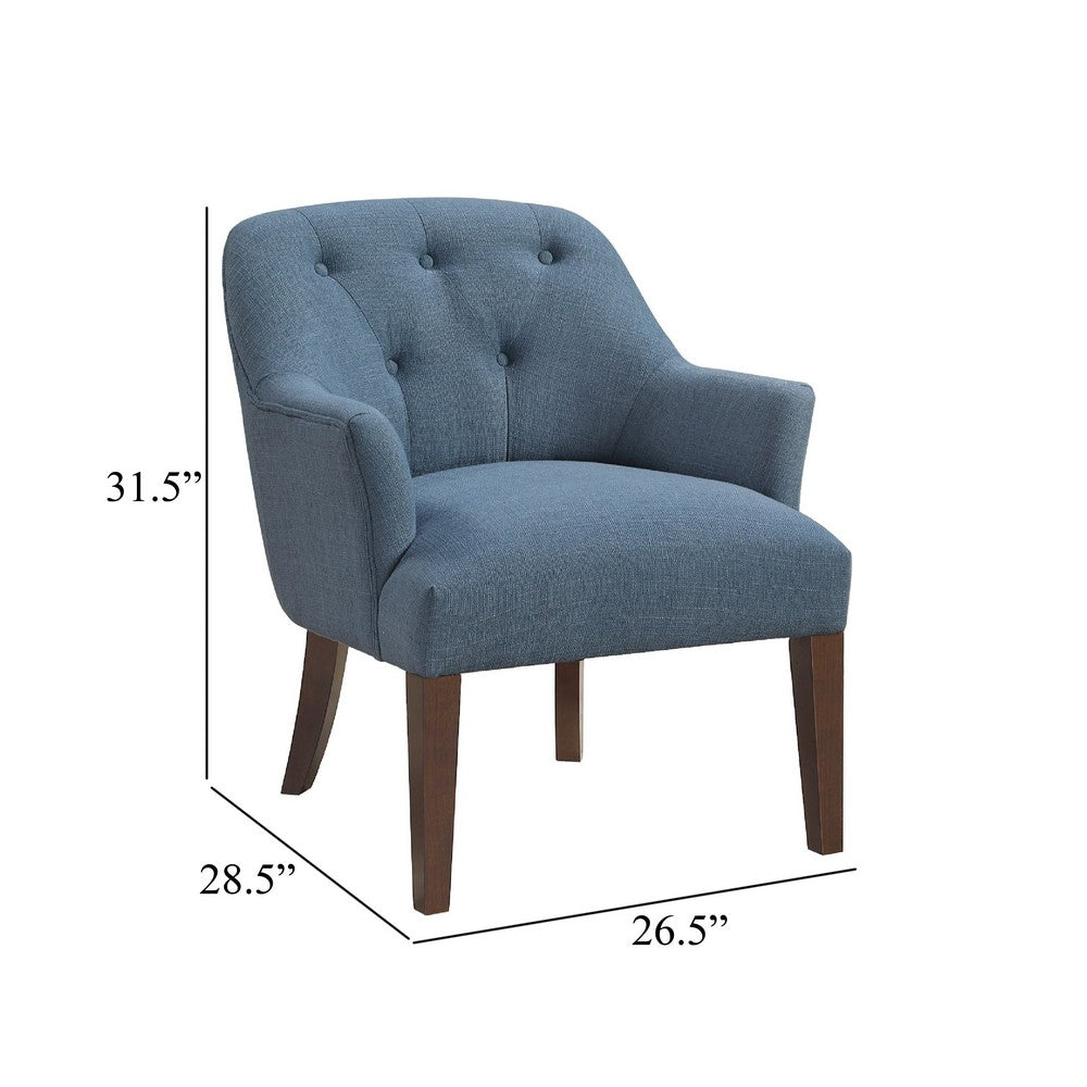 Benjara Beca Accent Armchair, Button Tufted Back, Sloped Arms, Blue Polyester