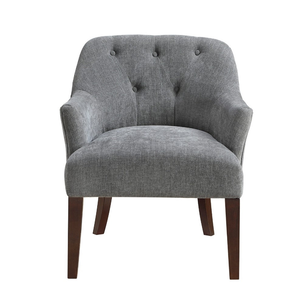 Benjara Beca Accent Armchair, Button Tufted Back, Sloped Arms, Gray Polyester