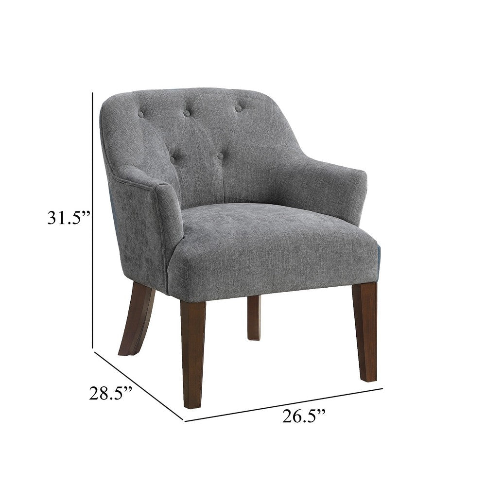 Benjara Beca Accent Armchair, Button Tufted Back, Sloped Arms, Gray Polyester