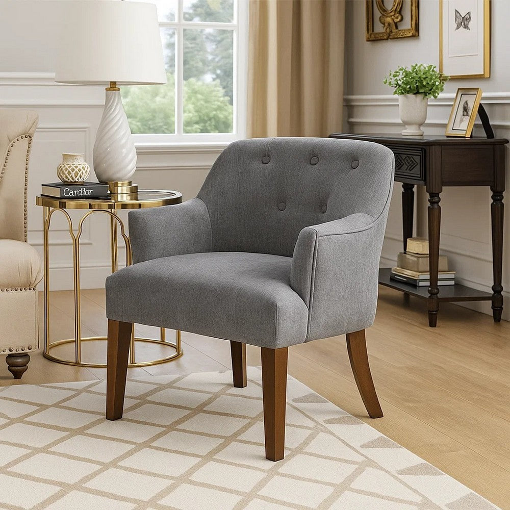 Benjara Beca Accent Armchair, Button Tufted Back, Sloped Arms, Gray Polyester