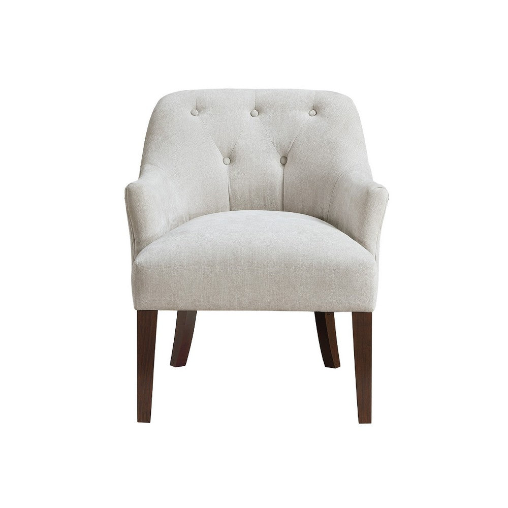 Benjara Beca Accent Armchair, Button Tufted Back, Sloped Arms, Beige Polyester