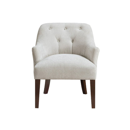 Benjara Beca Accent Armchair, Button Tufted Back, Sloped Arms, Beige Polyester
