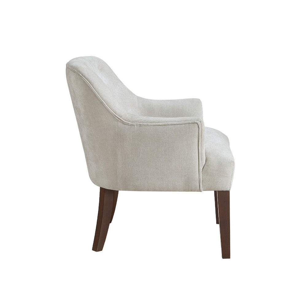 Benjara Beca Accent Armchair, Button Tufted Back, Sloped Arms, Beige Polyester