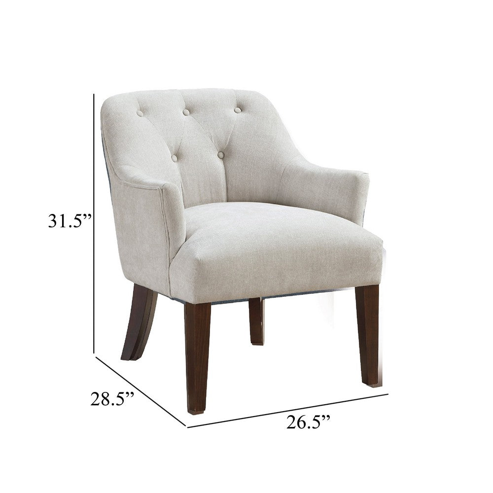 Benjara Beca Accent Armchair, Button Tufted Back, Sloped Arms, Beige Polyester