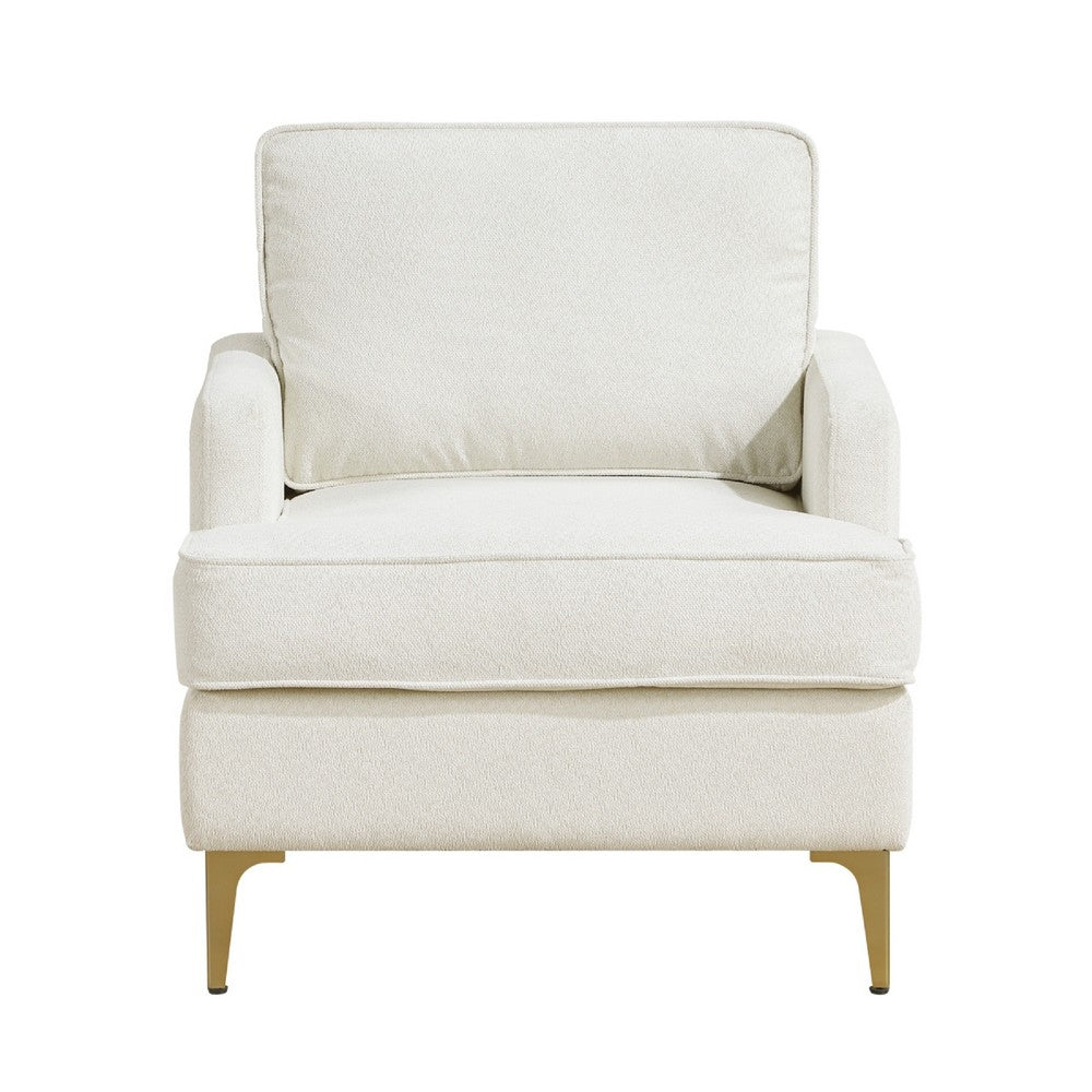 Benjara Cole Accent Chair, Foam Fill Beige Chenille, Track Arms, Gold Metal Legs