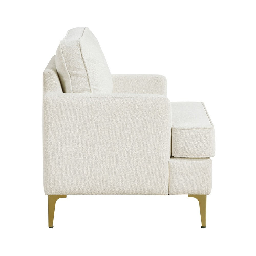Benjara Cole Accent Chair, Foam Fill Beige Chenille, Track Arms, Gold Metal Legs
