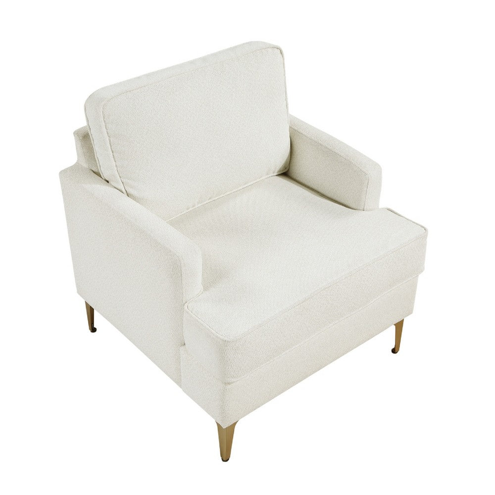 Benjara Cole Accent Chair, Foam Fill Beige Chenille, Track Arms, Gold Metal Legs