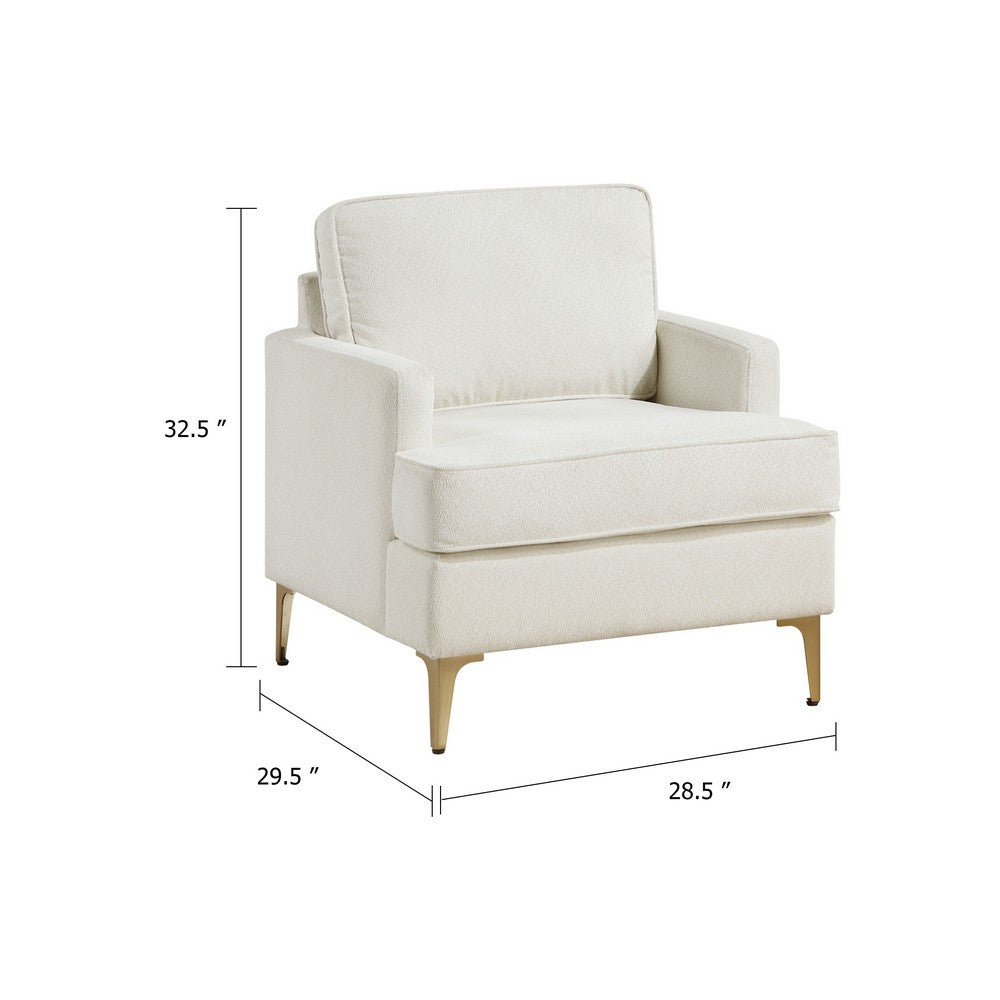 Benjara Cole Accent Chair, Foam Fill Beige Chenille, Track Arms, Gold Metal Legs