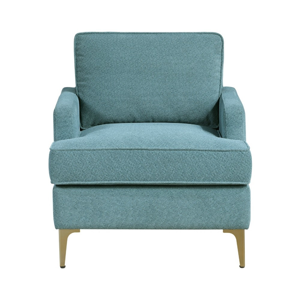 Benjara Cole Accent Chair, Peacock Blue Chenille, Track Arms, Gold Metal Legs