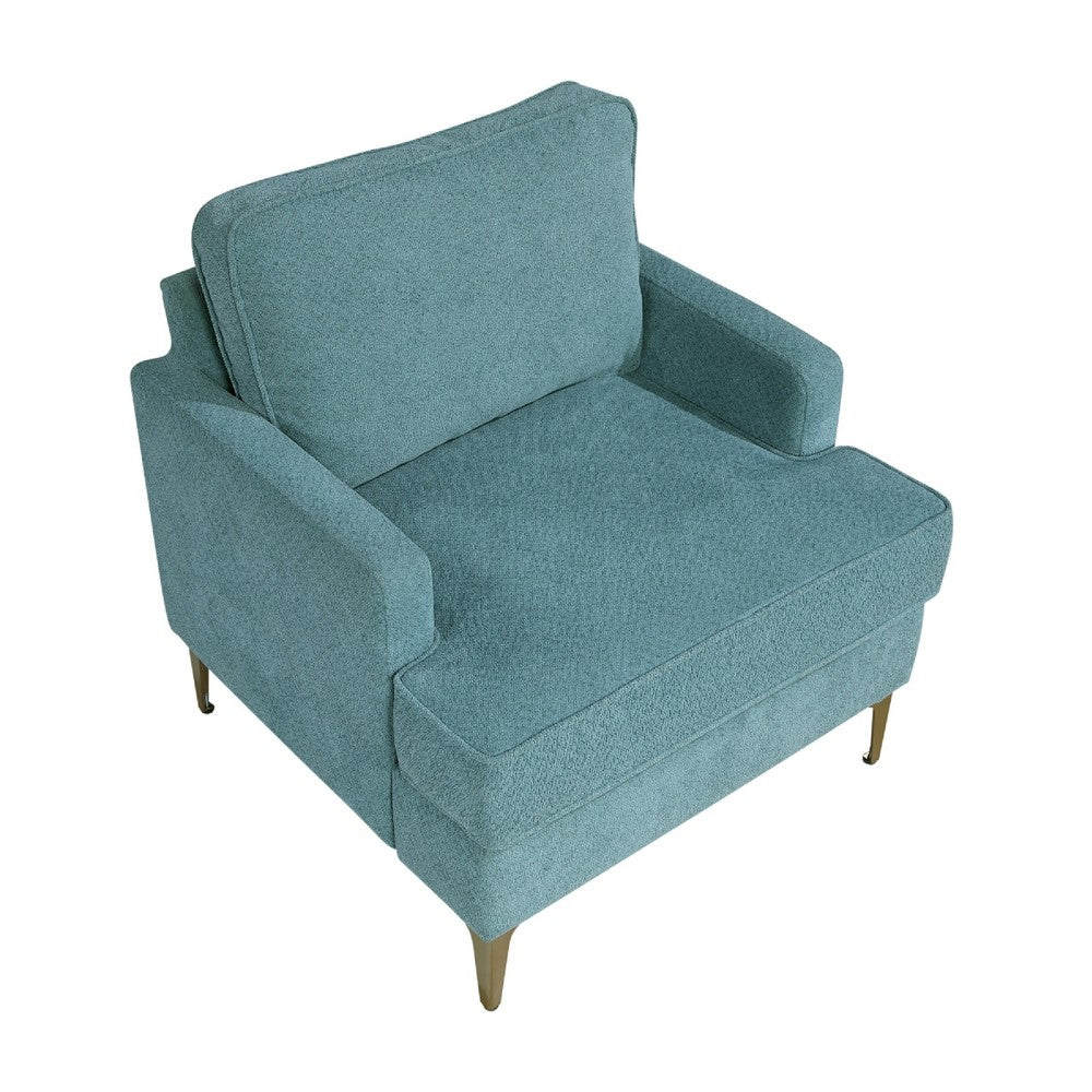Benjara Cole Accent Chair, Peacock Blue Chenille, Track Arms, Gold Metal Legs