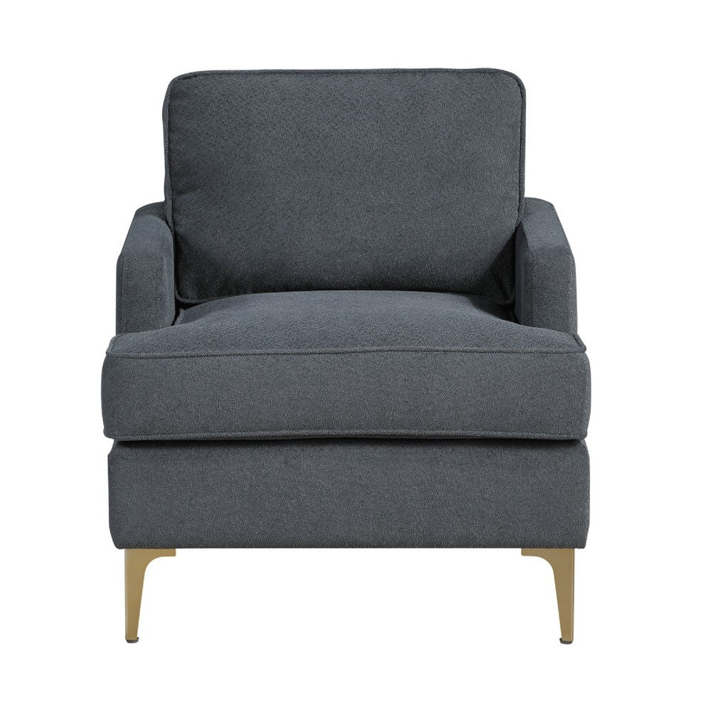Benjara Cole Accent Chair, Dark Gray Chenille, Track Arms, Gold Metal Legs