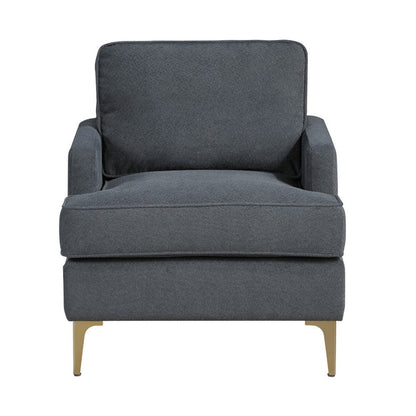 Benjara Cole Accent Chair, Dark Gray Chenille, Track Arms, Gold Metal Legs