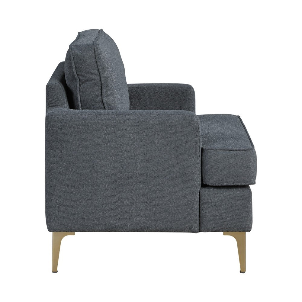 Benjara Cole Accent Chair, Dark Gray Chenille, Track Arms, Gold Metal Legs