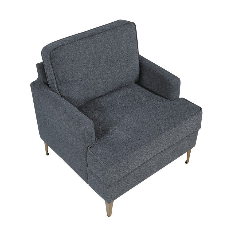 Benjara Cole Accent Chair, Dark Gray Chenille, Track Arms, Gold Metal Legs