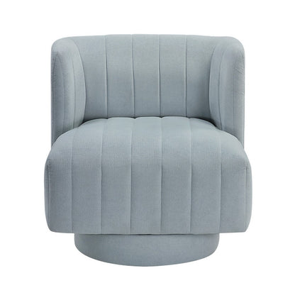 Benjara Joya Swivel Accent Chair, Barrel Wingback, Channeled Aqua Blue Polyester