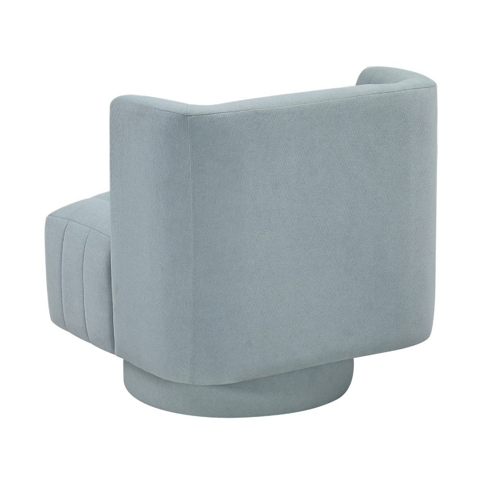 Benjara Joya Swivel Accent Chair, Barrel Wingback, Channeled Aqua Blue Polyester