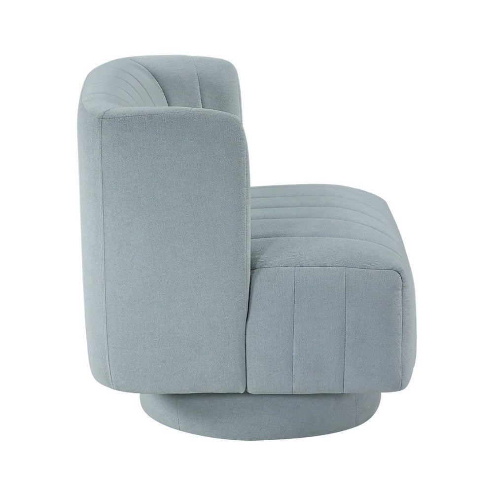 Benjara Joya Swivel Accent Chair, Barrel Wingback, Channeled Aqua Blue Polyester