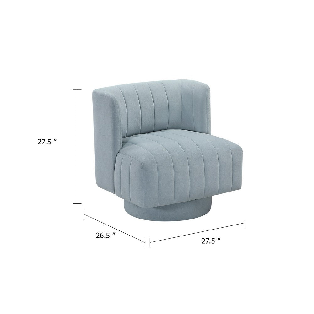 Benjara Joya Swivel Accent Chair, Barrel Wingback, Channeled Aqua Blue Polyester