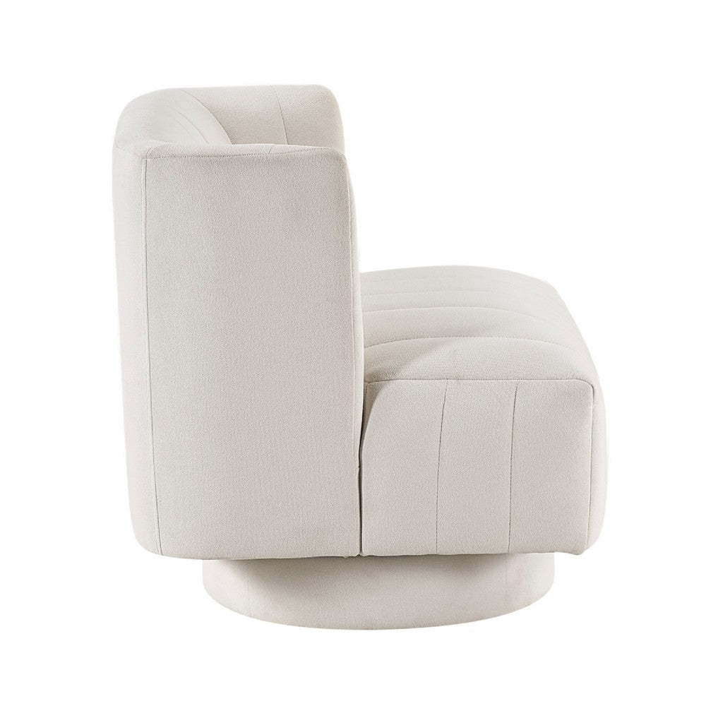 Benjara Joya Swivel Accent Chair, Barrel Wingback, Channeled Beige Polyester