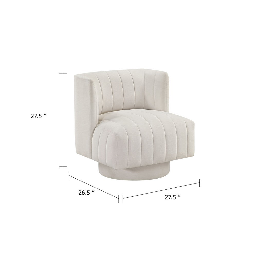 Benjara Joya Swivel Accent Chair, Barrel Wingback, Channeled Beige Polyester