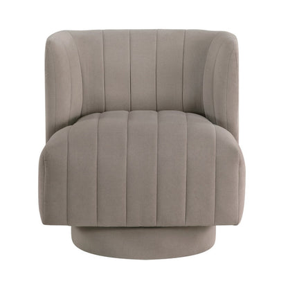 Benjara Joya Swivel Accent Chair, Barrel Wingback, Channeled Taupe Gray Polyester