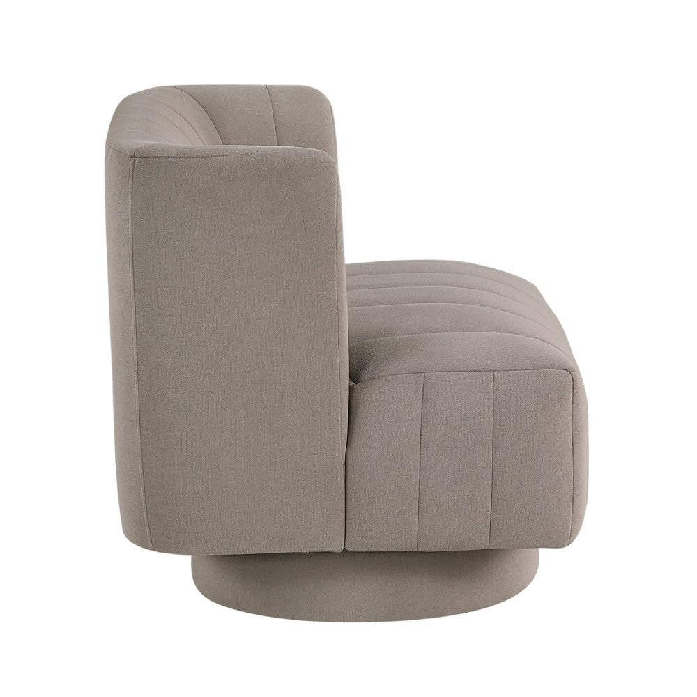 Benjara Joya Swivel Accent Chair, Barrel Wingback, Channeled Taupe Gray Polyester