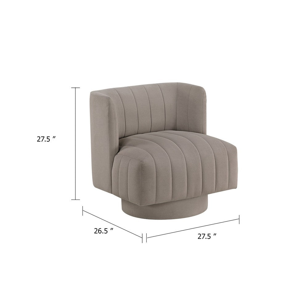 Benjara Joya Swivel Accent Chair, Barrel Wingback, Channeled Taupe Gray Polyester