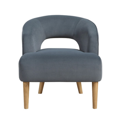 Benjara Dora Accent Chair, Open Barrel Back, Dark Gray Velvet, Light Brown Legs