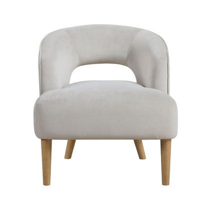 Benjara Dora Accent Chair, Open Barrel Back, Gray Velvet, Light Brown Legs