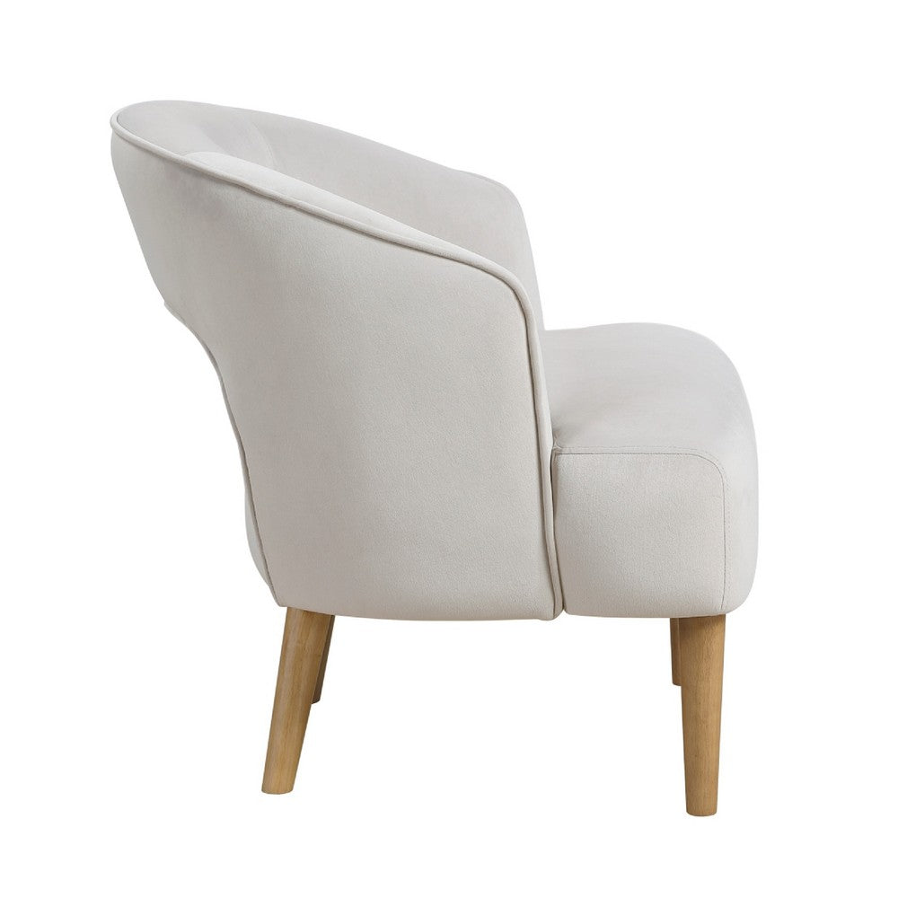 Benjara Dora Accent Chair, Open Barrel Back, Gray Velvet, Light Brown Legs